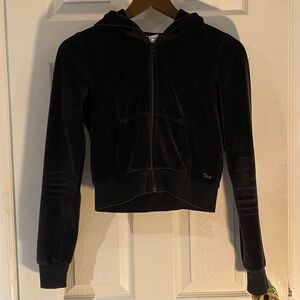 Women's TNA Black Velour Cropped Hoodie